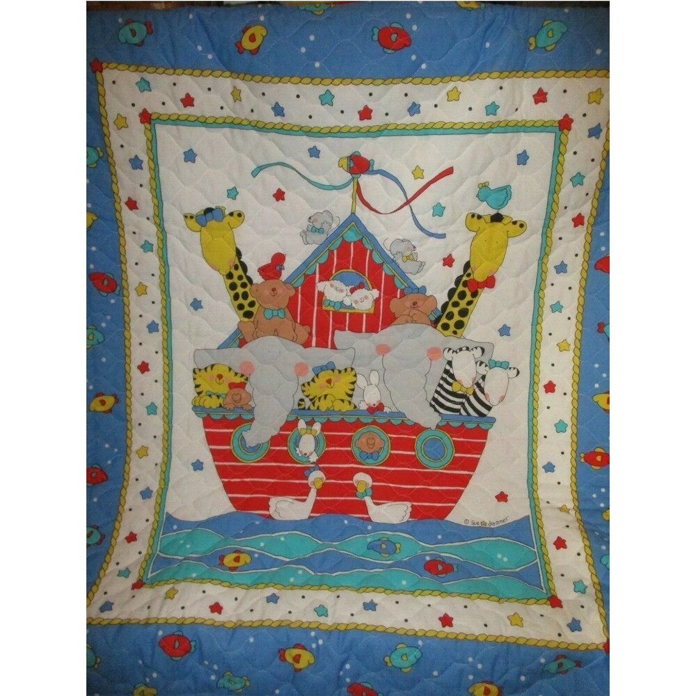 Vintage Sue Dreamer Noah's Ark quilt biblical Christian religious nursery 43x35